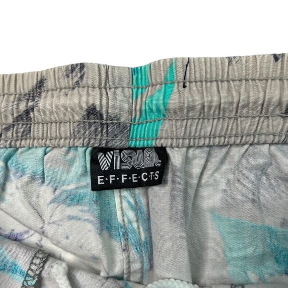 Vintage 90s Palm Tree AOP Swim Trunks Walking Shorts Jazz Visual Effects S Small - Picture 5 of 7